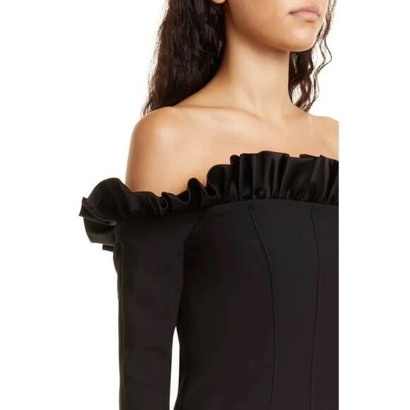 Cinq à Sept Tamra Off Shoulder Long Sleeve Mini Dress in Black Size 10 - Picture 2 of 12